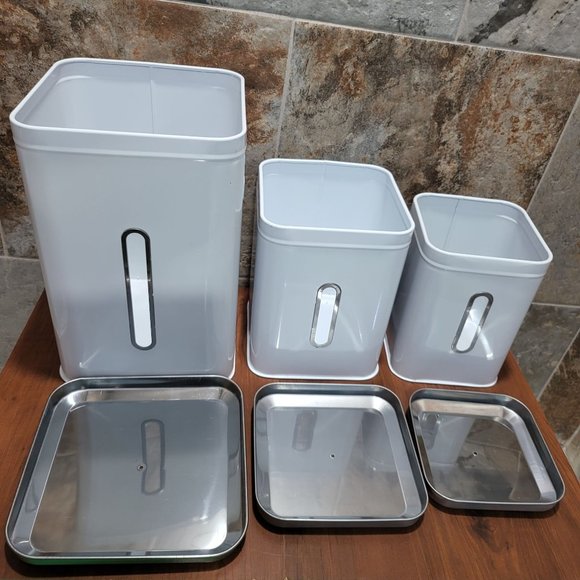 Nesting Square White & Silver Tin Cans Set of 3 - Picture 10 of 15